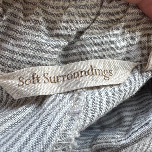 Soft Surroundings Gray Striped Wide Leg Linen Cropped Pants Size Large Lagenlook - Picture 15 of 15